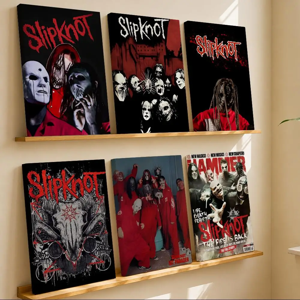 Live Rock - ภาพวาดบนผ้าใบสไตล์เมทัล วงร็อก S-S-Slipknot พร้อมกรอบไม้เนื้อแข็ง สำหรับตกแต่งบ้านและห้องนั่งเล่น