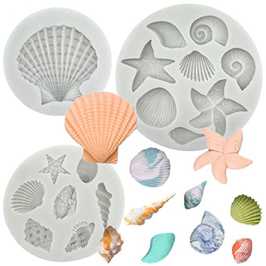 Marine Coral - แม่พิมพ์ซิลิโคนลายทะเล 3 ชิ้น สำหรับทำเค้ก ฟองดองท์ เปลือกหอย