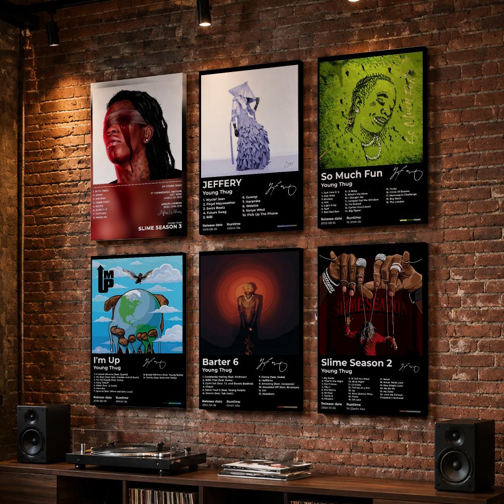 Live Rock - Y-Young Thug อัลบั้มเพลงร็อกแร็ป ภาพพิมพ์ติดผนังกรอบไม้ สำหรับตกแต่งห้องนอน ห้องนั่งเล่น